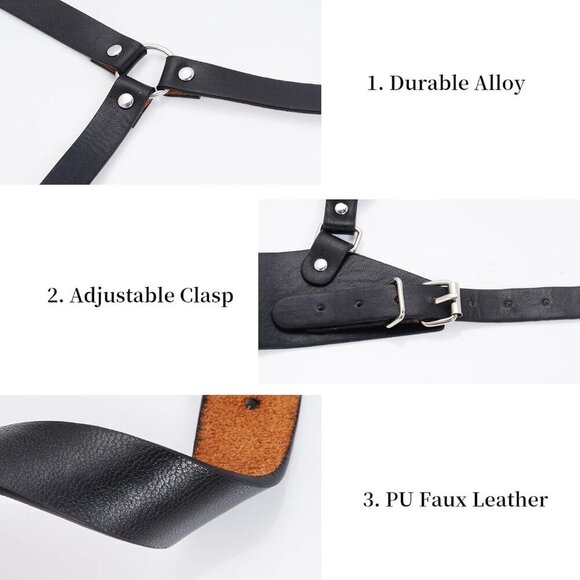 Women\'s Punk Leather Belt Adjustable Black Waistband for Casual and Party main image 6